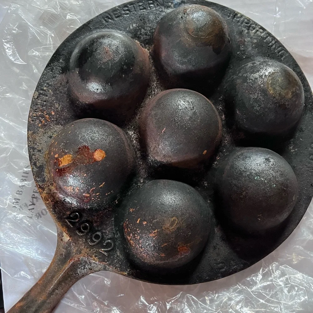 Vintage Cast Iron Danish Æbleskiver Muffin Pan Western Munk Pre Griswold
